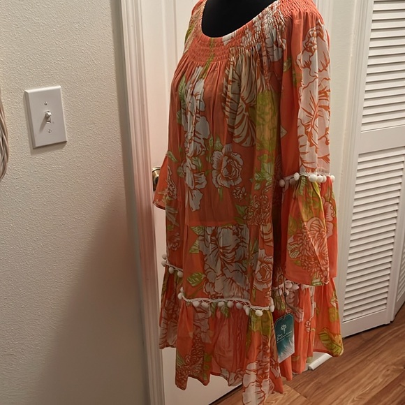 True Destinations Resort Wear Cover Up Dress Floral Pom Pom - Picture 2 of 6